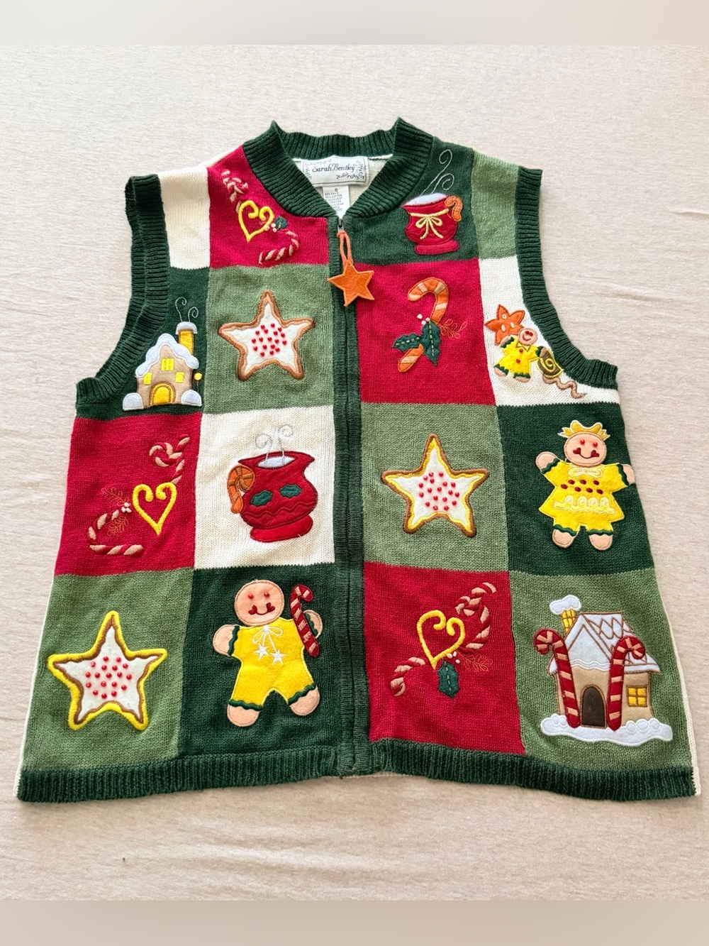 Sarah Bentley Christmas sweater vest holiday themed sweater vest